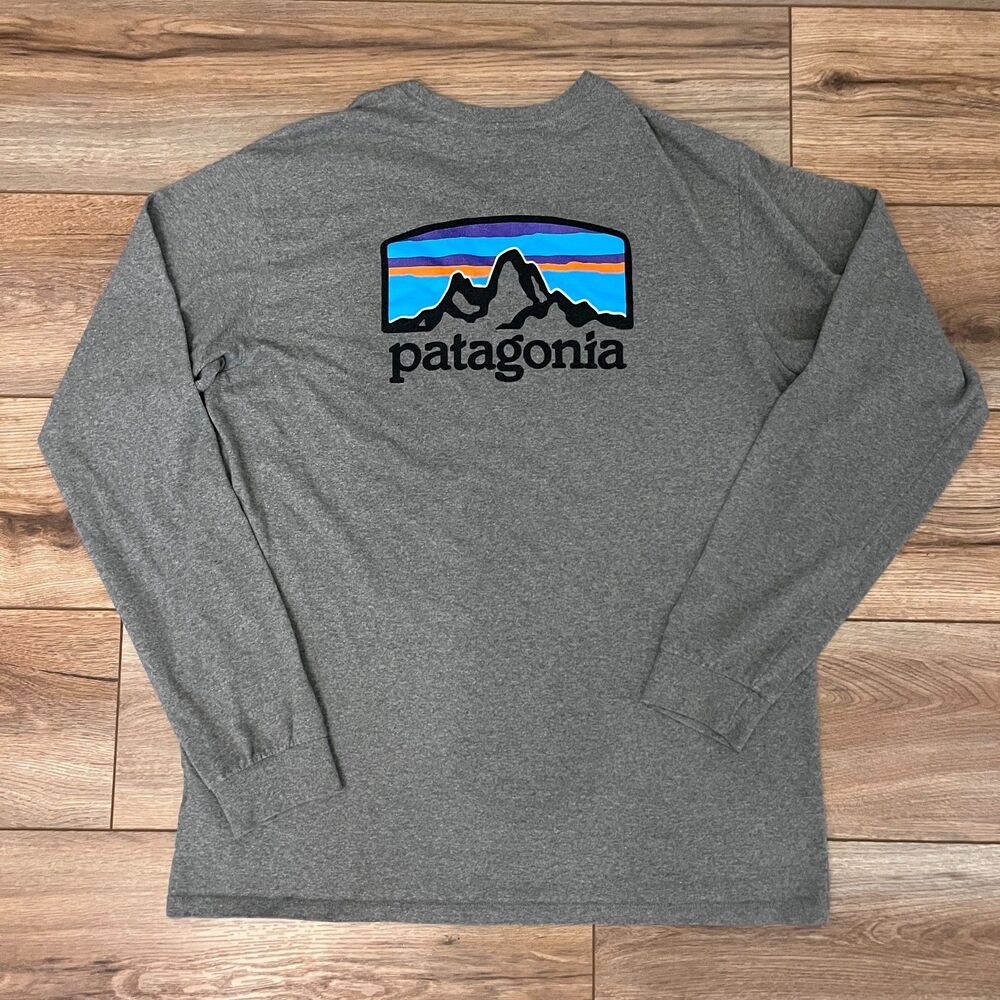 Patagonia Responsibili-Tee Long Sleeve T-Shirt Men's Medium Gray Graphic Logo